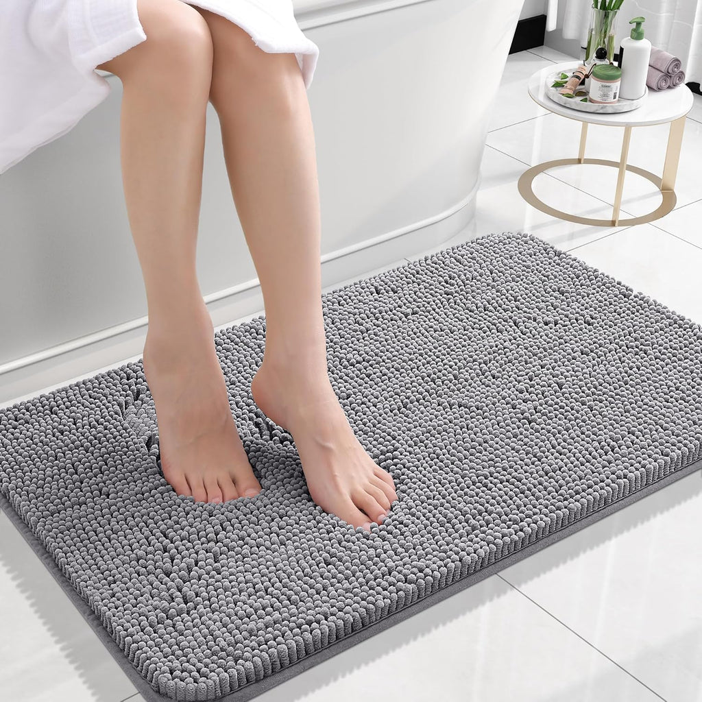 OLANLY Bathroom Rugs - Extra Soft Chenille Bath Mats | Quick-Dry, Machine Washable, 24x16, Grey