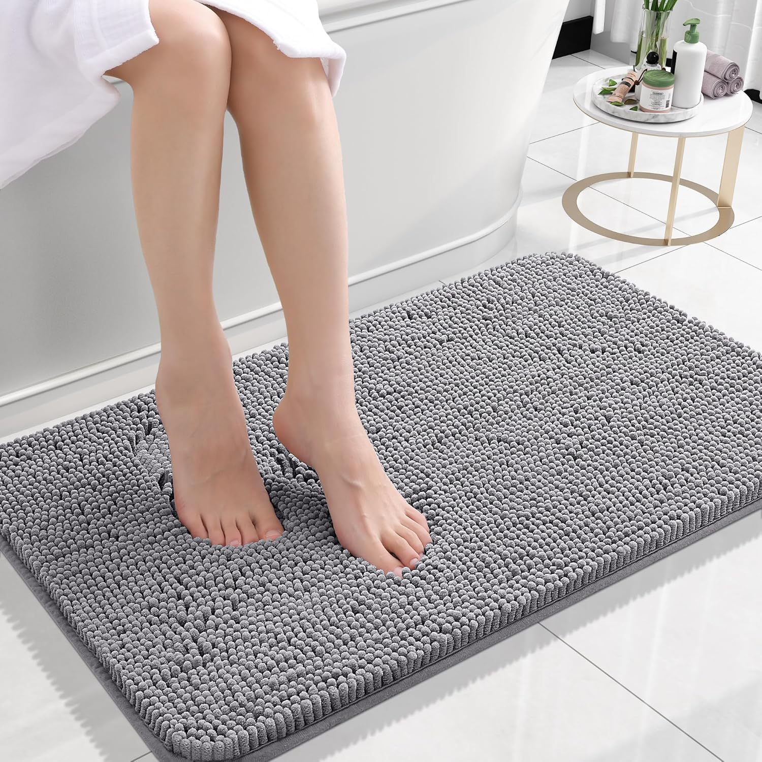 OLANLY Bathroom Rugs - Extra Soft Absorbent Chenille Bath Mats | Quick Dry, Machine Washable, 24x16, Grey