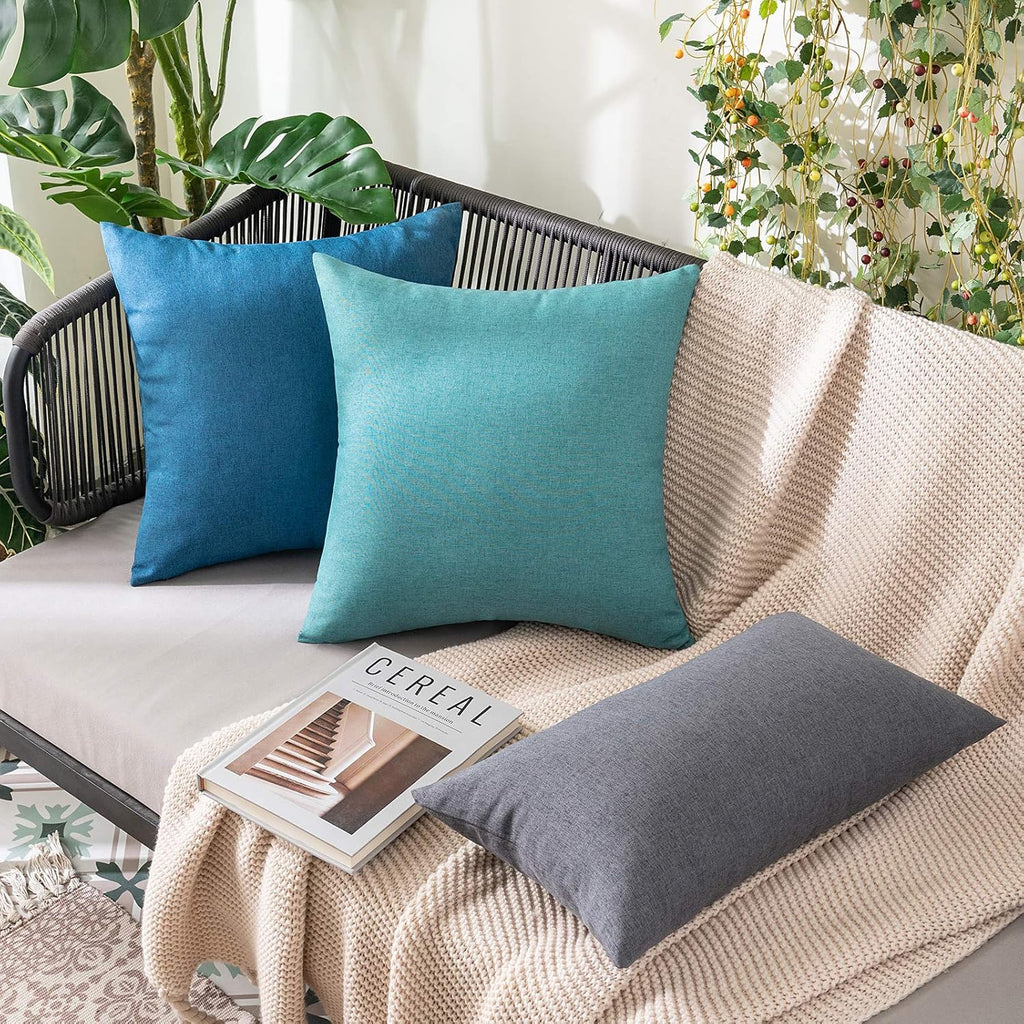 MIULEE Decorative Outdoor Throw Pillow Covers - Waterproof Faux Linen Cushion Cases | 16x16 Inch Turquoise (Pack of 2)