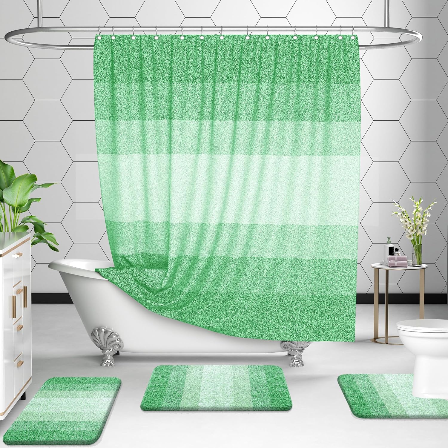 OLANLY Luxury U-Shaped Toilet Rugs - Extra Soft, Absorbent Microfiber Bath Mat | 24x20, Green