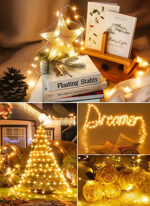 Fairy Lights with Remote, 66ft 200 LED USB Powered Twinkle Lights with Timer, Waterproof Silver Wire String Lights for Indoor Outdoor Wreath Wall Dorm Bedroom Mason Jar Christmas Tree Decoration