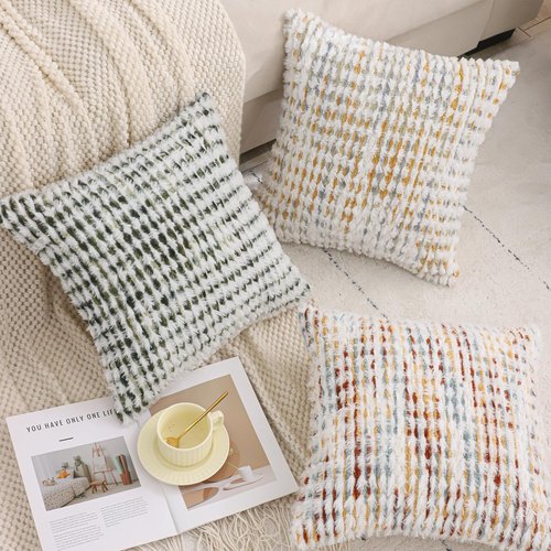 LUOYEHK Boho Throw Pillow Covers 20x20 Inch Set of 2 Chenille Tufted Pillowcase Farmhouse Neutral Cushion Covers for Couch Sofa Bed Living Room, Orange White