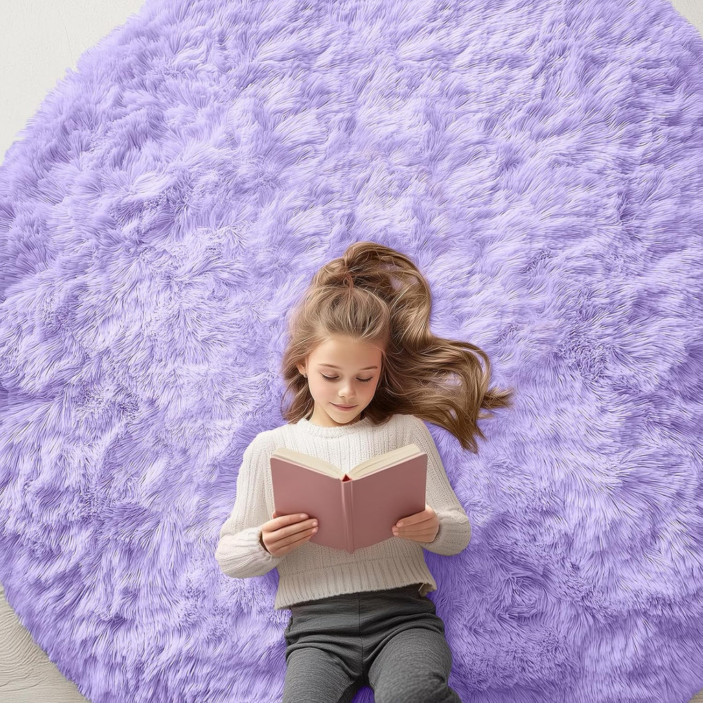 OLANLY Round Light Purple Area Rug - Soft, Fluffy, Machine Washable 6 ft Carpet for Bedrooms & Nurseries