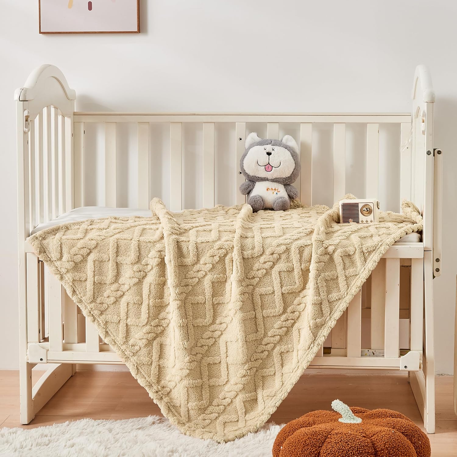 Sherpa Fleece Baby Blanket - Ultra Soft & Fluffy Premium Infant Blanket for Crib/Stroller | 30”×40” (Khaki)