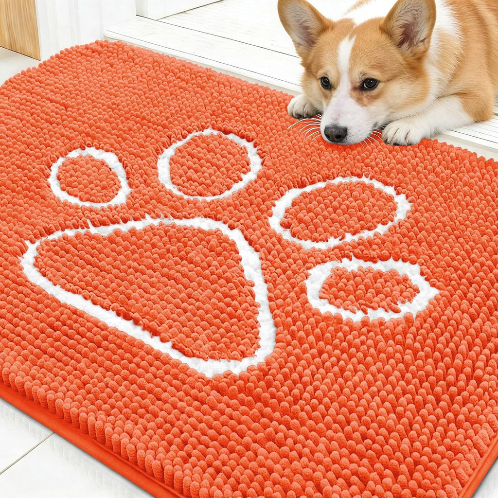 OLANLY Dog Door Mat - Absorbent Non-Slip Mud Mat for Muddy Paws | 30x20 Coral Paw Print Design