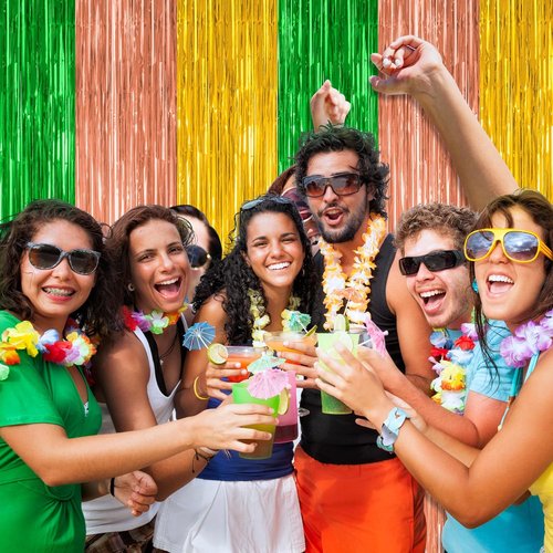 Luau Decorations by [Brand Name] - 2 Pack Summer Party Streamers | 3.28 FT x 7.05 FT Tinsel Fringe Curtains in Green, Brown, Yellow