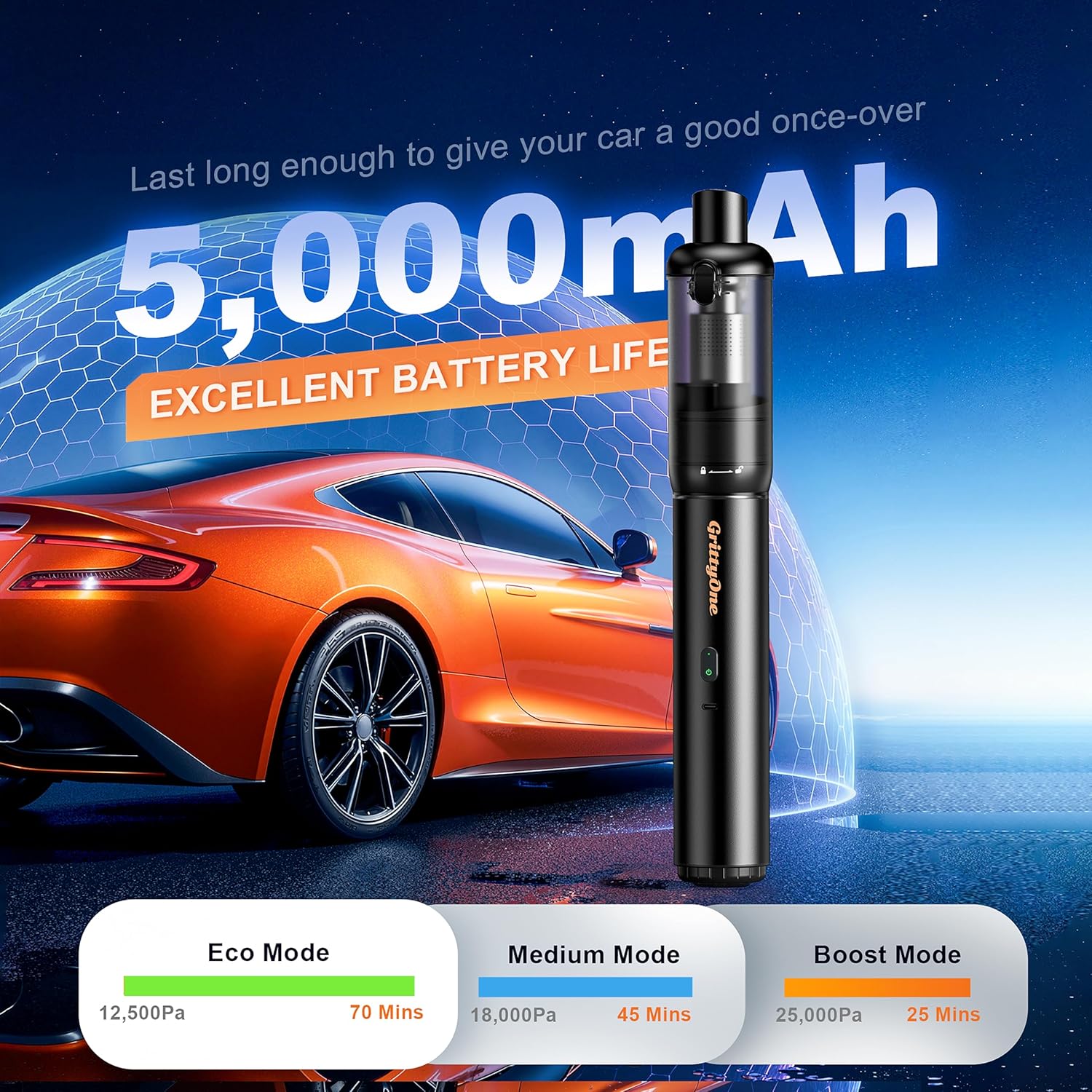 Skiennix Portable Cordless Car Vacuum - 25,000Pa Suction Power | 70-Minute Battery Life, HEPA Filters, Versatile Tools, Black