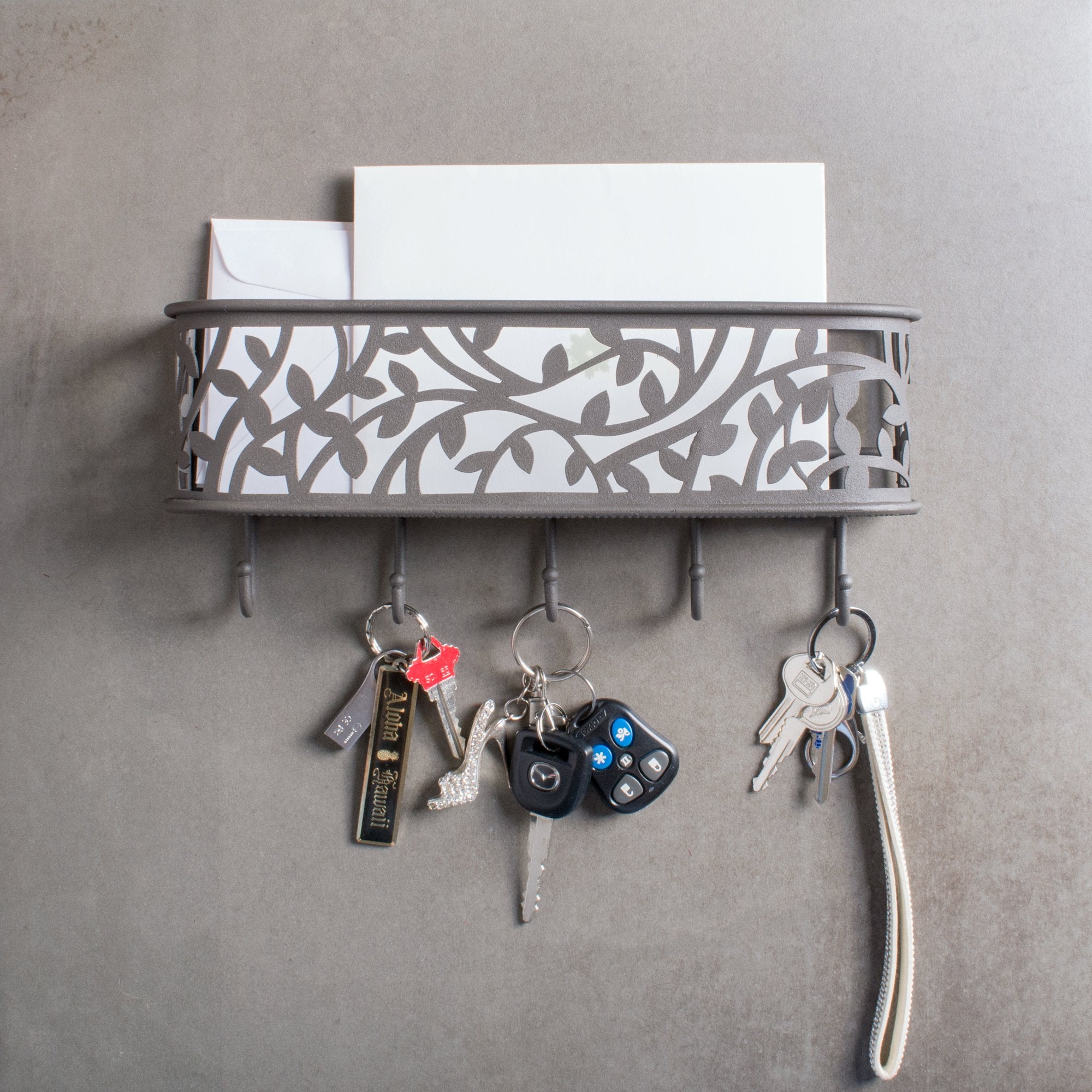 DII Wall Mounted Mail, Letter & Key Holder, Gray, Medium