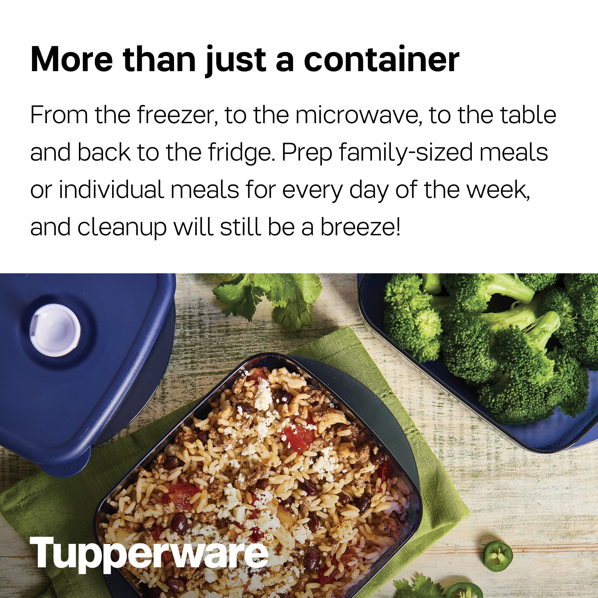 Tupperware Brand Vent ‘N Serve Container Set - 3 Medium Shallow Containers to Prep, Freeze & Reheat Meals + Lids - Dishwasher, Microwave & Freezer Safe - BPA Free