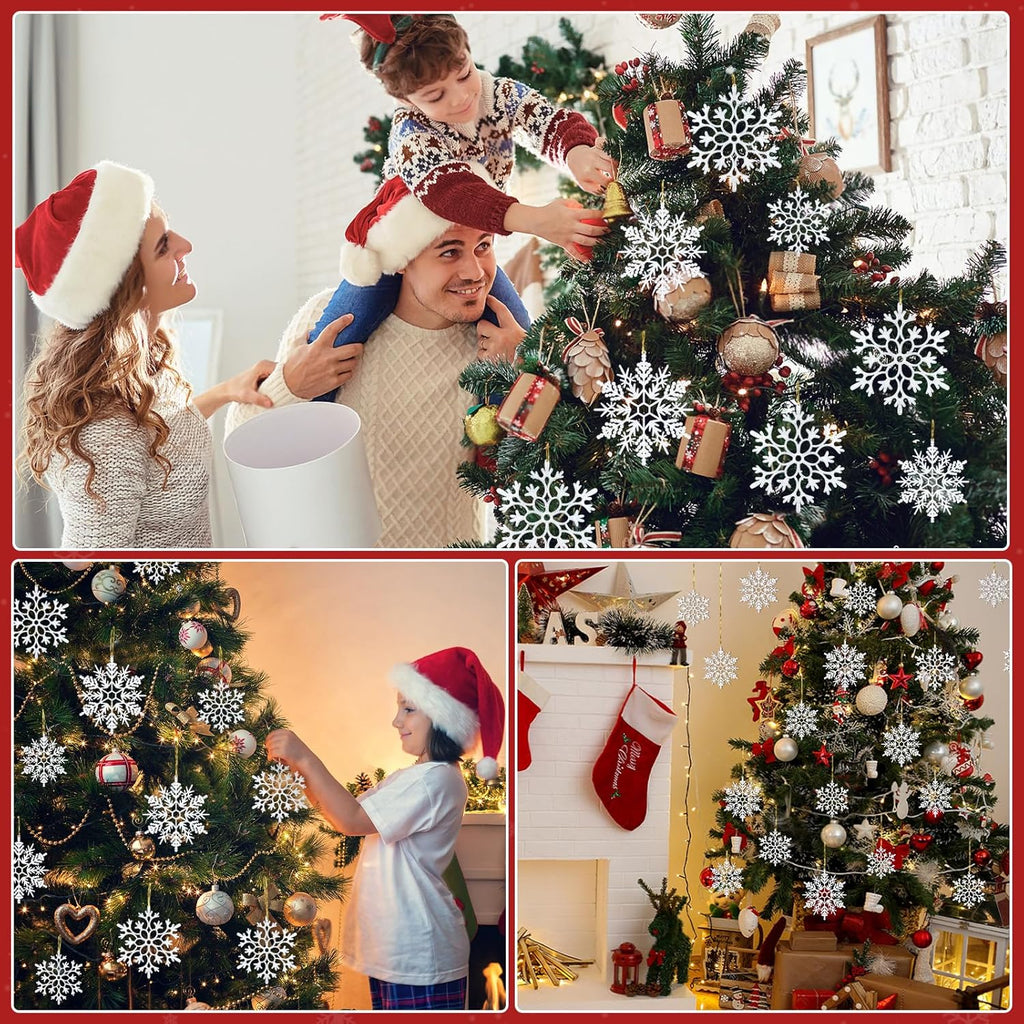 Miucat 42pcs White Snowflake Ornaments - Glittering Christmas Tree Decorations | Winter Party Decor