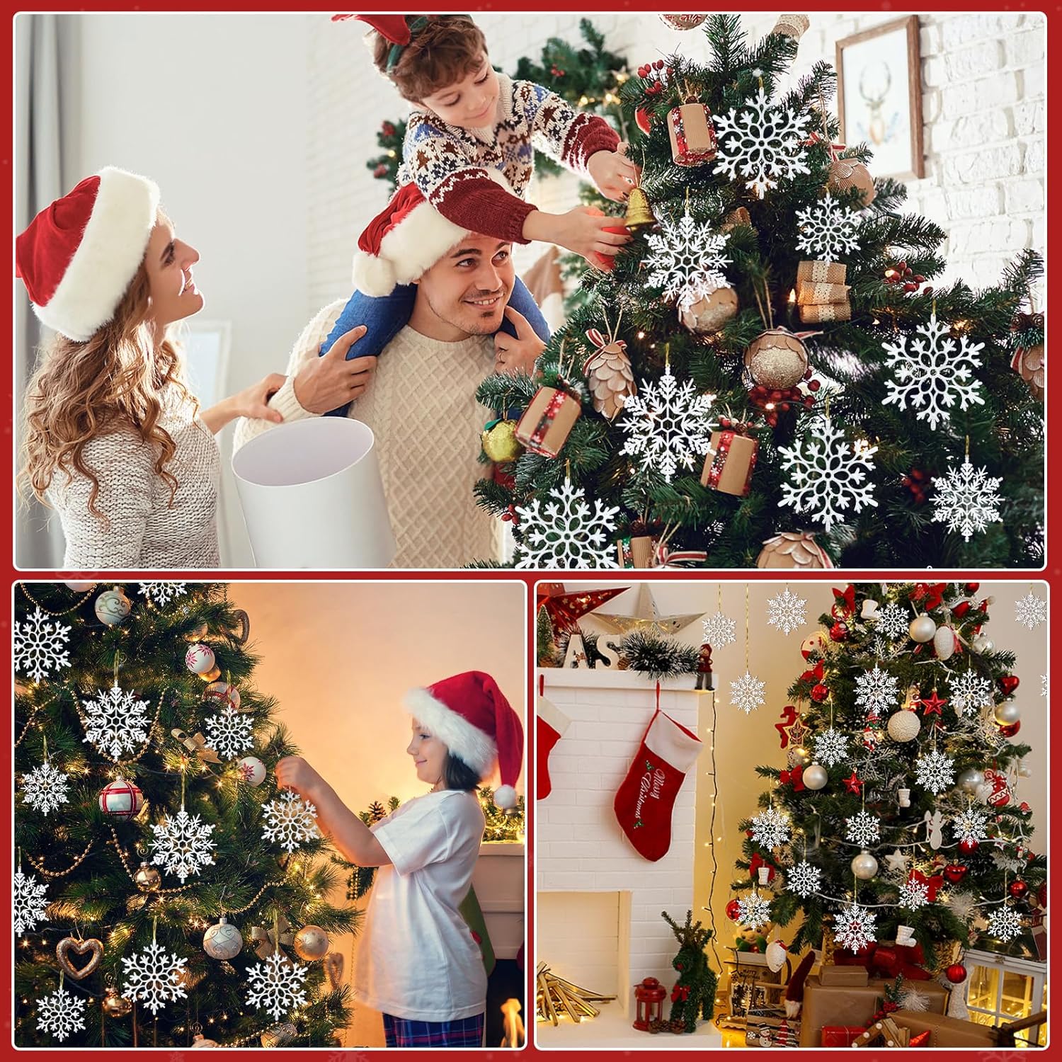 Miucat 42pcs White Snowflake Ornaments - Glittering Christmas Tree Decorations | Winter Party Decor