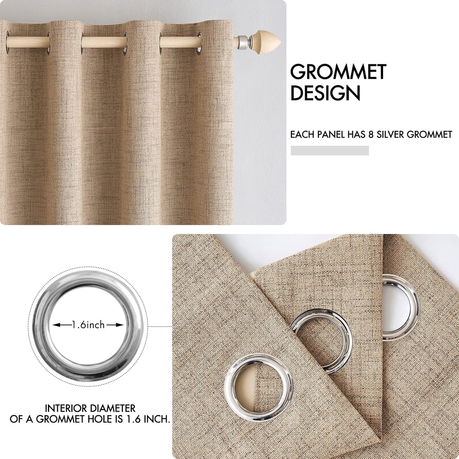 MIULEE 100% Blackout Linen Textured Curtains - Thermal Insulated Copper Brown Drapes | 42 x 63 Inch (2 Panels)