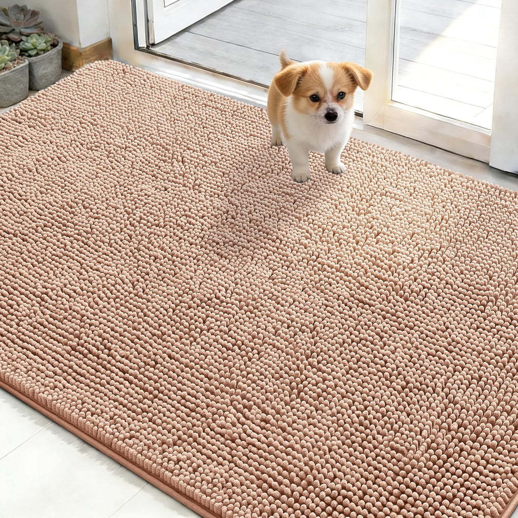 OLANLY Dog Door Mat - Absorbent Non-Slip Washable Doormat for Muddy Paws | 48x30 Peach Design