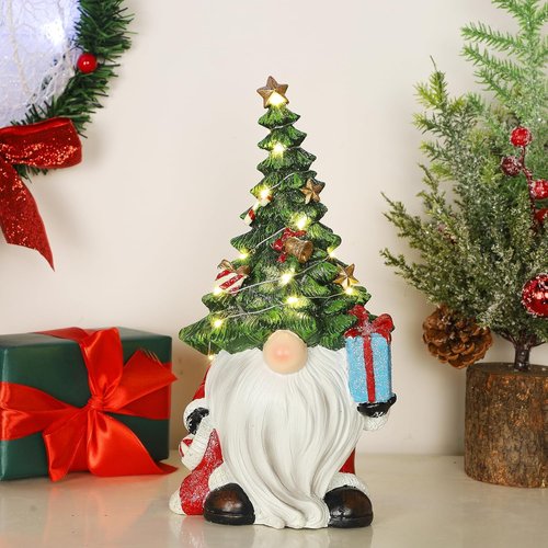 FORUP Lighted Gnome Figurine - Festive Christmas Tree Hat | Indoor Home Table Decor