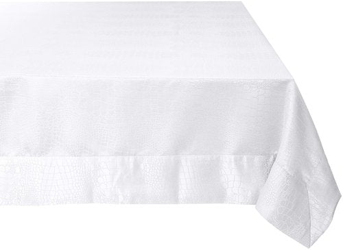 Violet Linen Luxurious Damask Crocodile Design Tablecloths, 70" X 180" - in White