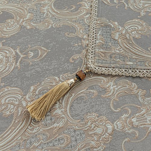 Loom and Mill Grey Damask Tablecloth 60 x 120 Inches, Thick Chenille Jacquard Rectangle Table Cover with Handmade Tassels for Dining Room Christmas Banquet Decorations (Grey, 60"x120")