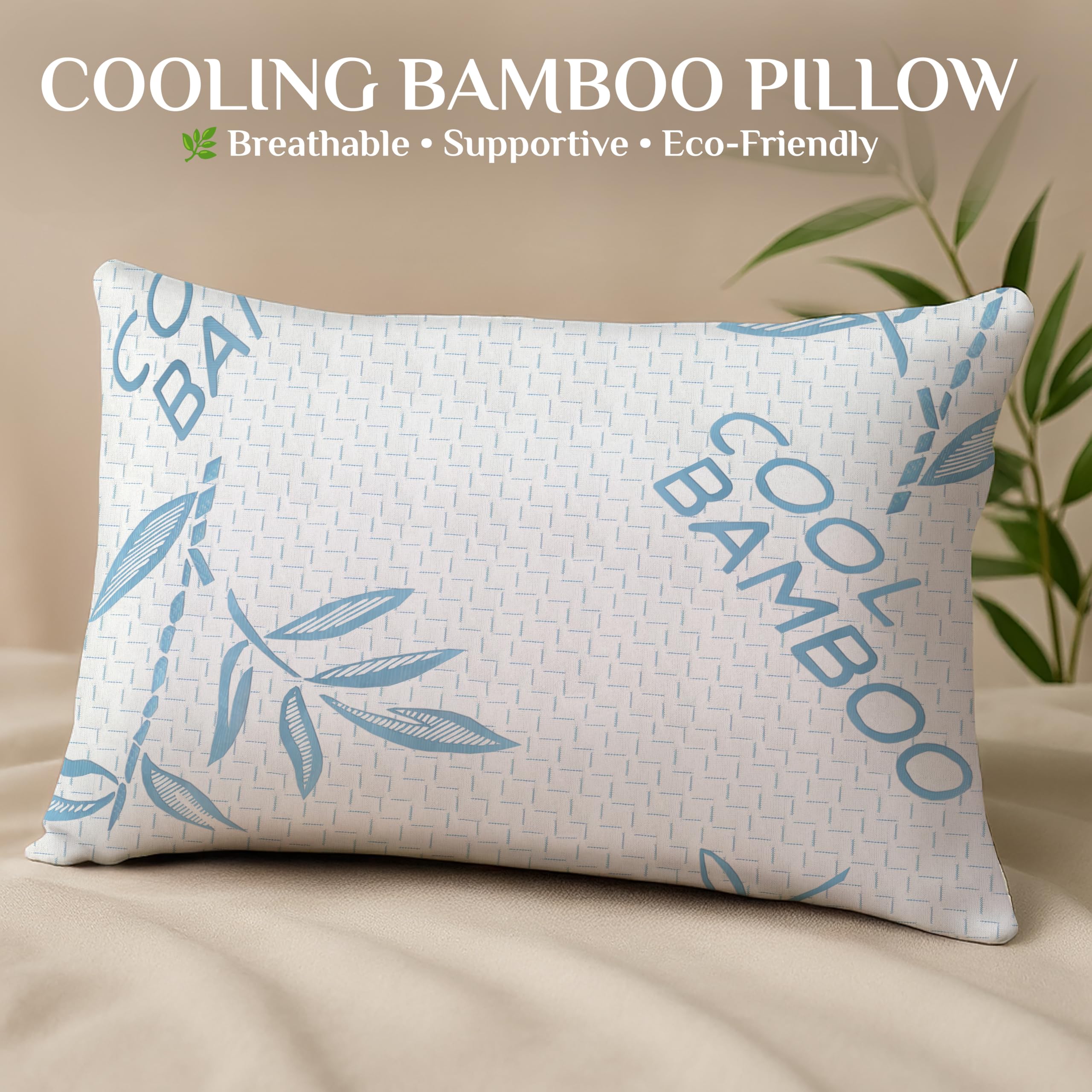OMEO 2 Pack Bamboo Pillow King Size for Sleeping, Hypoallergenic Cooling Shredded Memory Foam Bed Pillows for Side, Back and Stomach Sleepers, Adjustable Loft and Washable Cover 20" x 36"