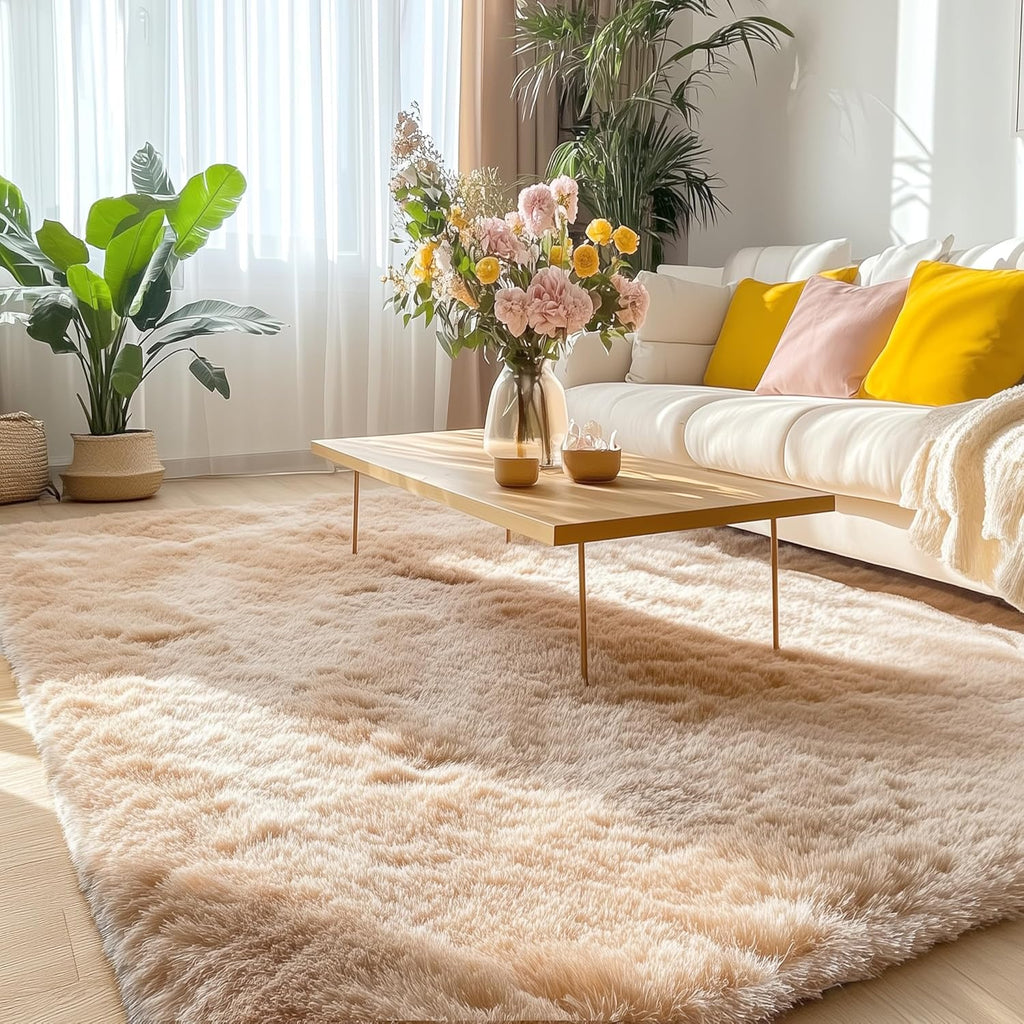 OLANLY Large Area Rug - Soft Fluffy Shaggy Carpet for Living Room & Bedroom | 5x12 ft, Beige