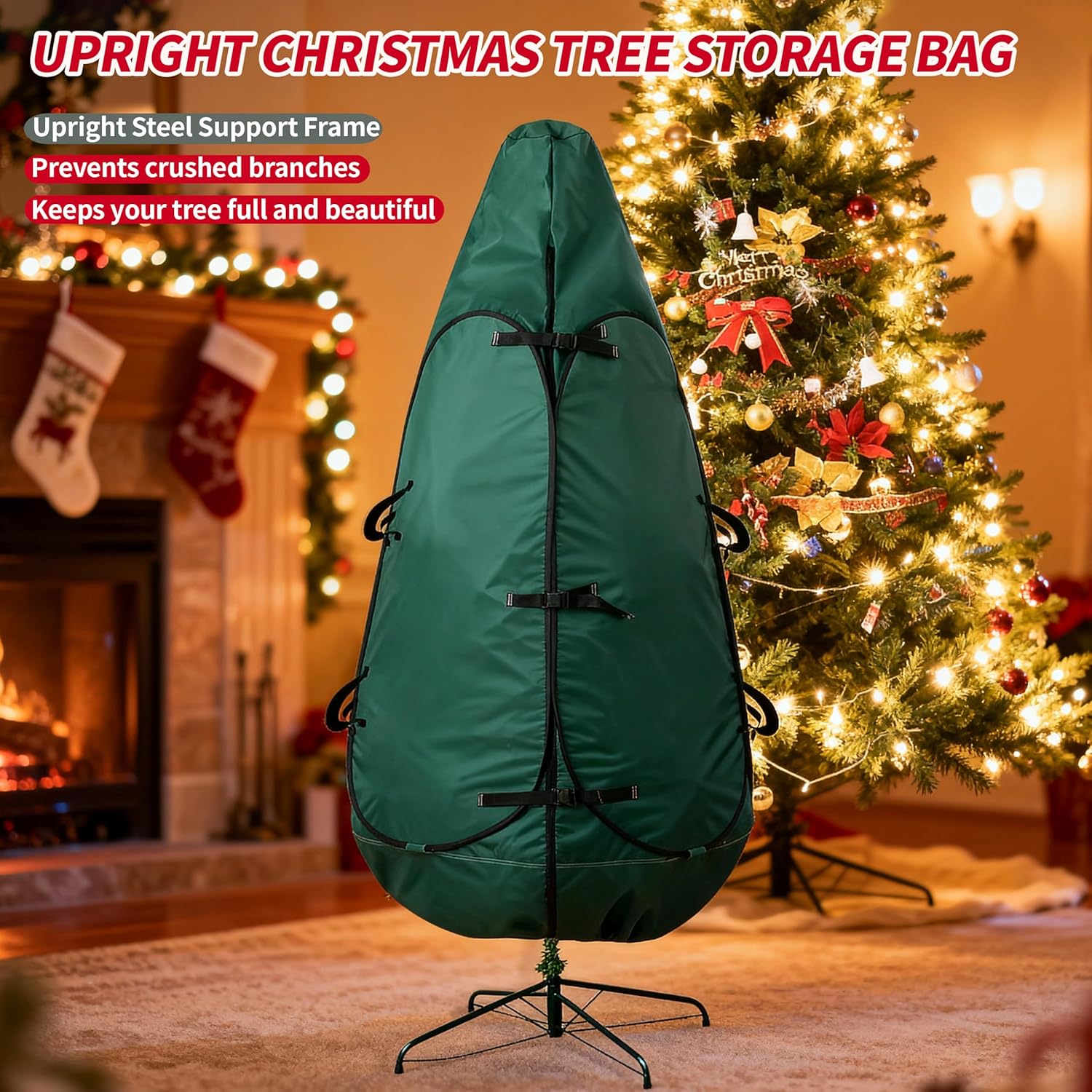 Upright Christmas Tree Bag - 9 Ft Storage Cover for 8-10 Ft Artificial Trees | Durable Protection