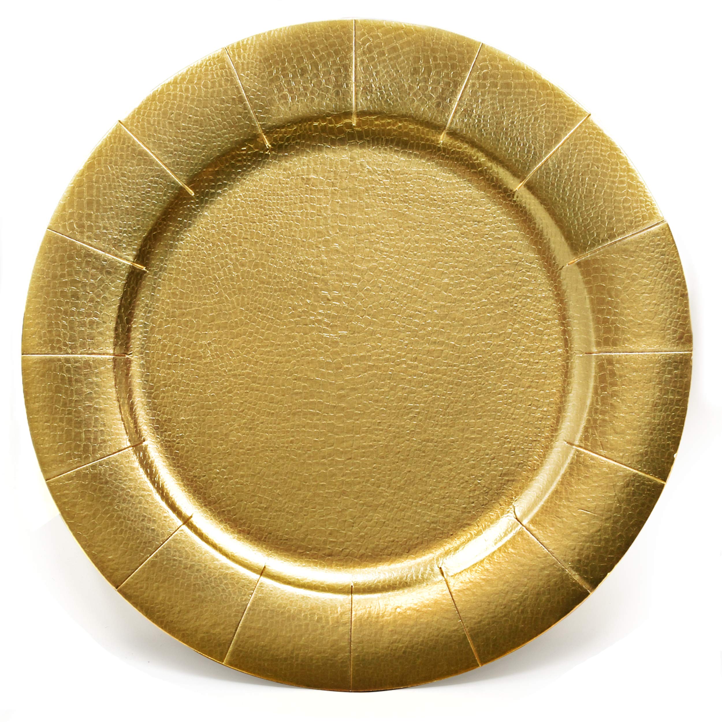 Gift Boutique 120 Disposable Gold Round Charger Plates 13" Dinner Table Serving Tray Plate Heavy Duty Reusable Paper Cardboard Platters for Table Setting Place Mats Cupcake Dessert Wedding Food Safe
