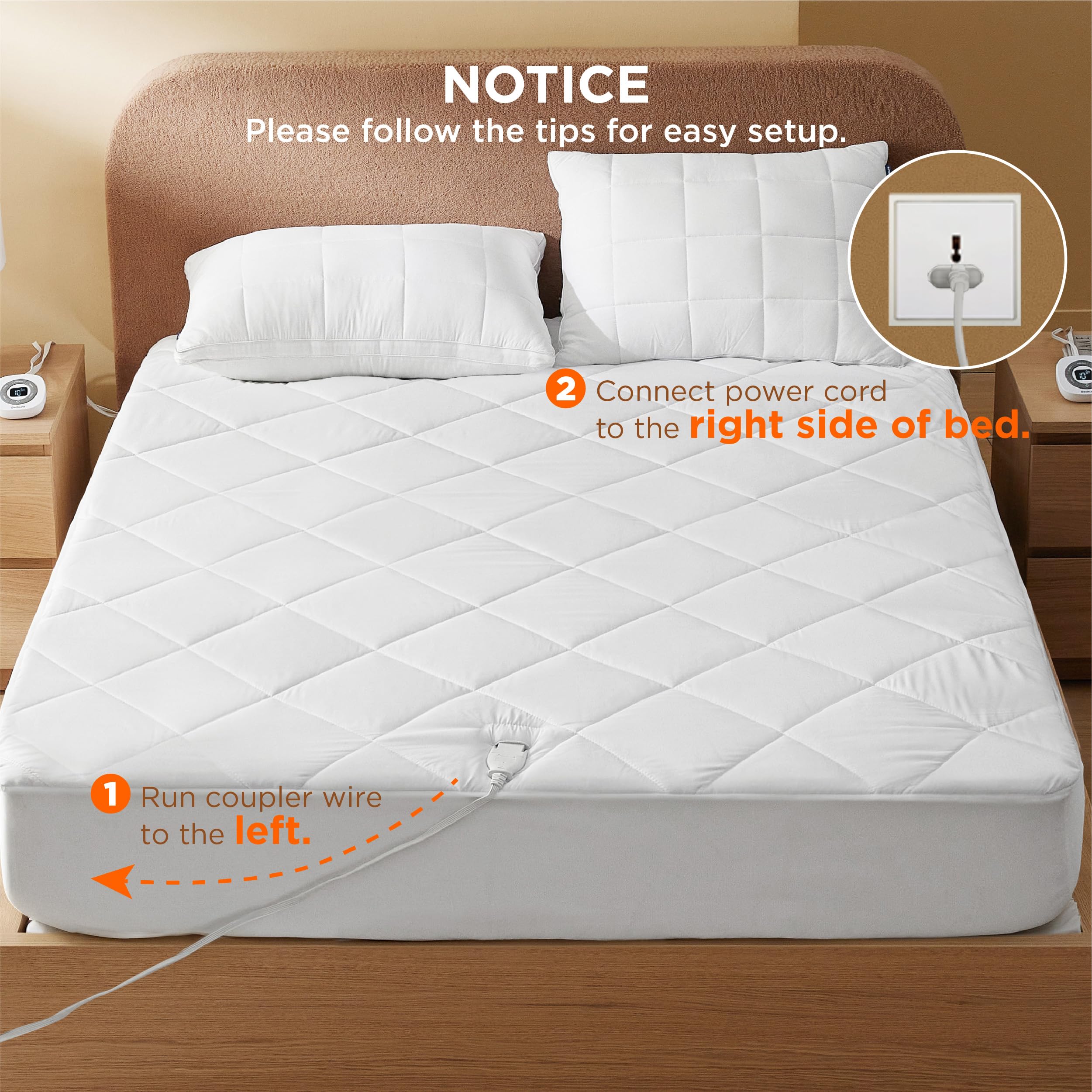 Bedsure Heated Mattress Pad Queen - Bed Warmer with Memory & Preheat Functions, 12-Hour Auto Off & 10 Heat Settings, Dual Controllers, Fast Heating, Brushed Electric Mattress Pad Queen, 60"x80"