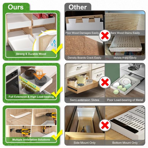 MyLifeUNIT Wooden Pull Out Drawers for Cabinets, 18"W Fully Assembled Pull-Out Cabinet Organizer Shelves, Soft Close Slide Out Drawer for Kitchen Cabinet