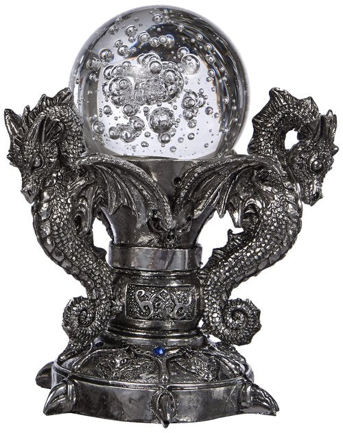 Design Toscano Dragons of Corfu Castle Gothic Decor Statue Globe Figurine, 5 Inch, Polyresin and Glass, Silver Chrome