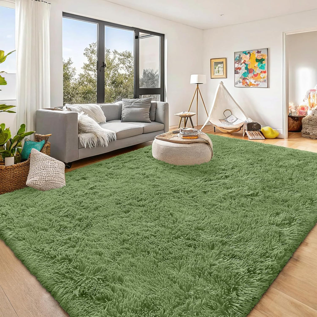 OLANLY Large Area Rug - Soft Fluffy Shaggy Carpet for Living Room & Bedroom | 9x12 Green Indoor Decor