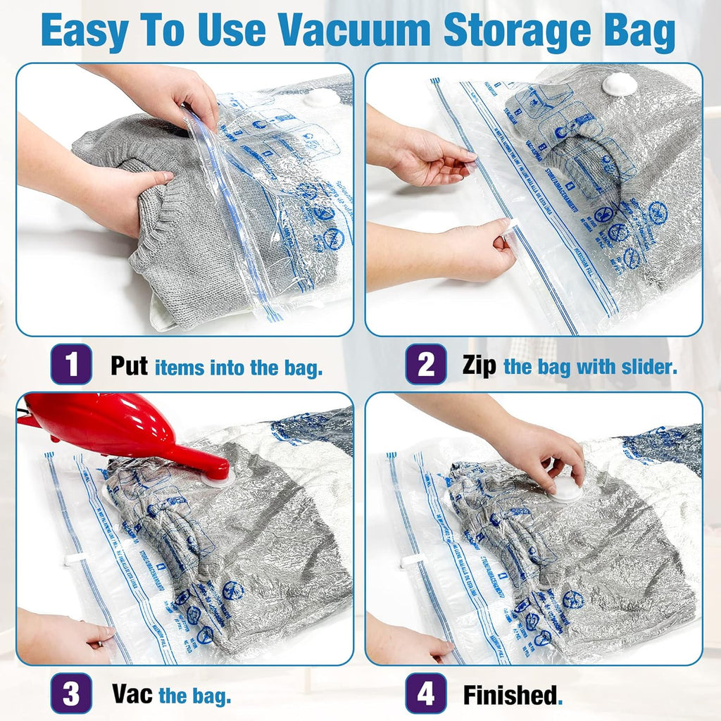 Skiennix Vacuum Storage Bags - 6 Jumbo Space Saver Vacuum Seal Bags for Clothes & Bedding
