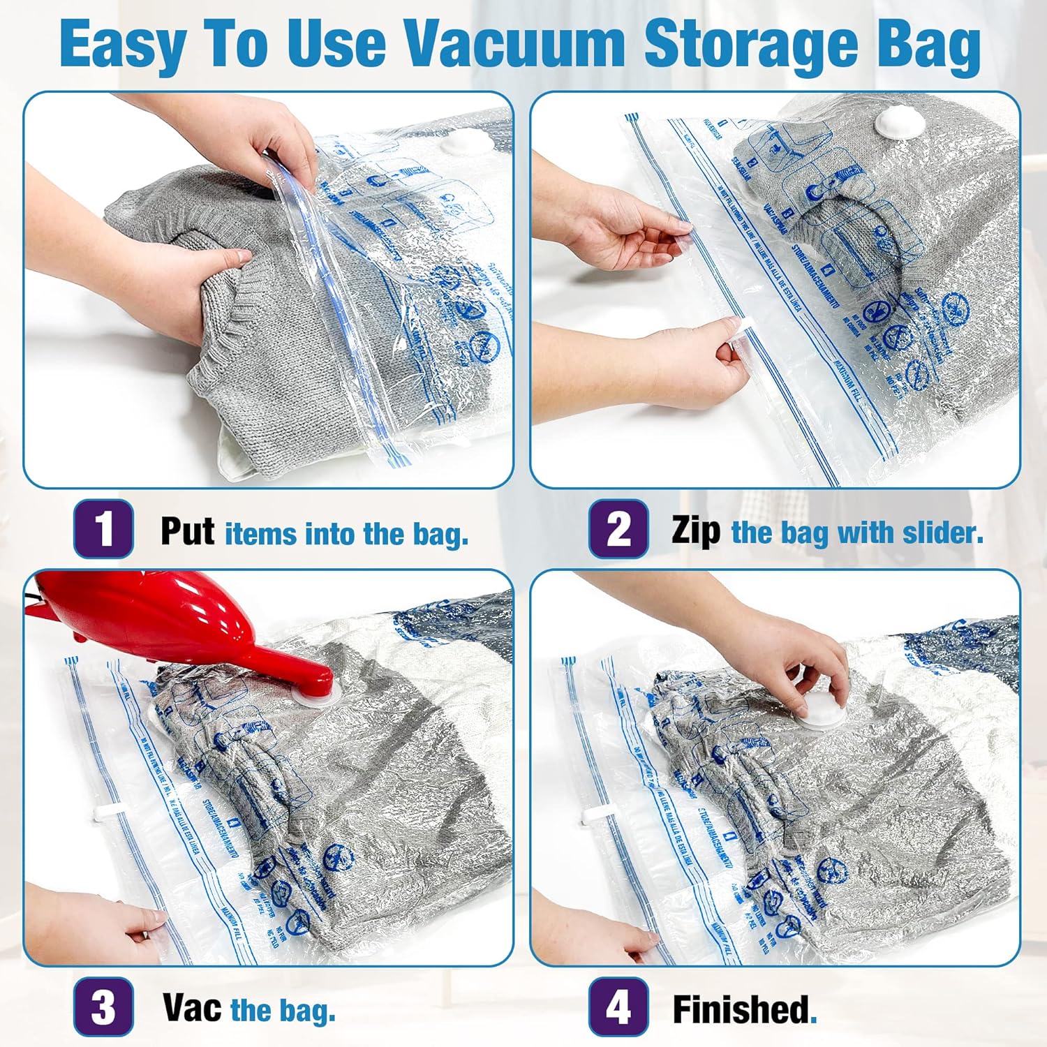 Skiennix Vacuum Storage Bags - 6 Jumbo Space Saver Vacuum Seal Bags for Clothes & Bedding
