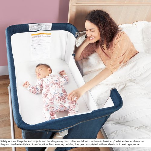Dream On Me Waves 3-in-1 Baby Bassinet, Bedside Sleeper and -Playard, Seven Adjustable Height Position, Lightweight and Portable Bedside Bassinet, JPMA Certified Crib
