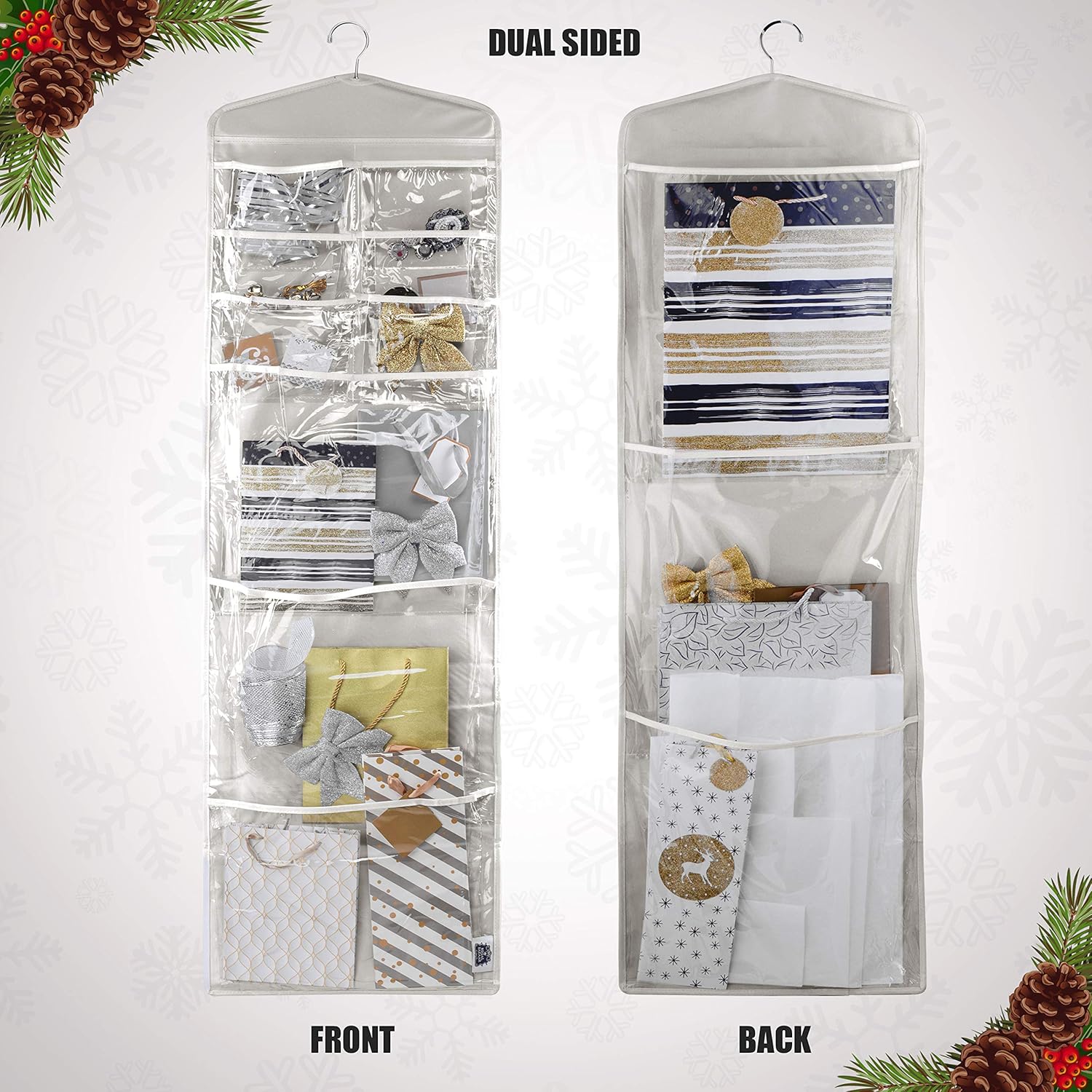 Skiennix Large Double-Sided Gift Bag Organizer - Tissue Paper Holder in Grey