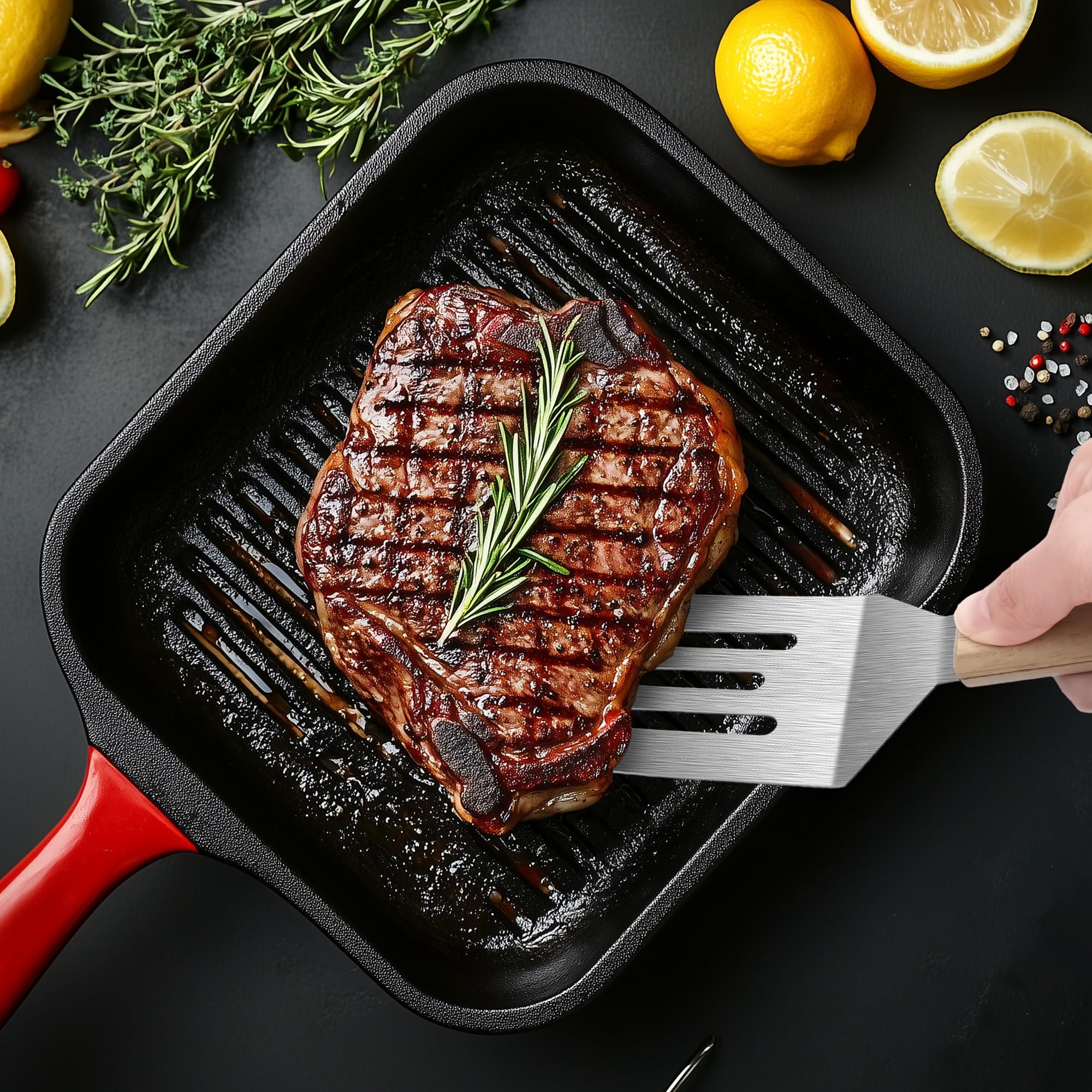 Stainless Steel Spatula Set, Metal Spatula for Cast Iron Skillet, Metal Spatulas for Kitchen Use with Wooden Handle, Ideal for Frying Steak, Pancake, Cookie, Burger, Brownie or Desserts
