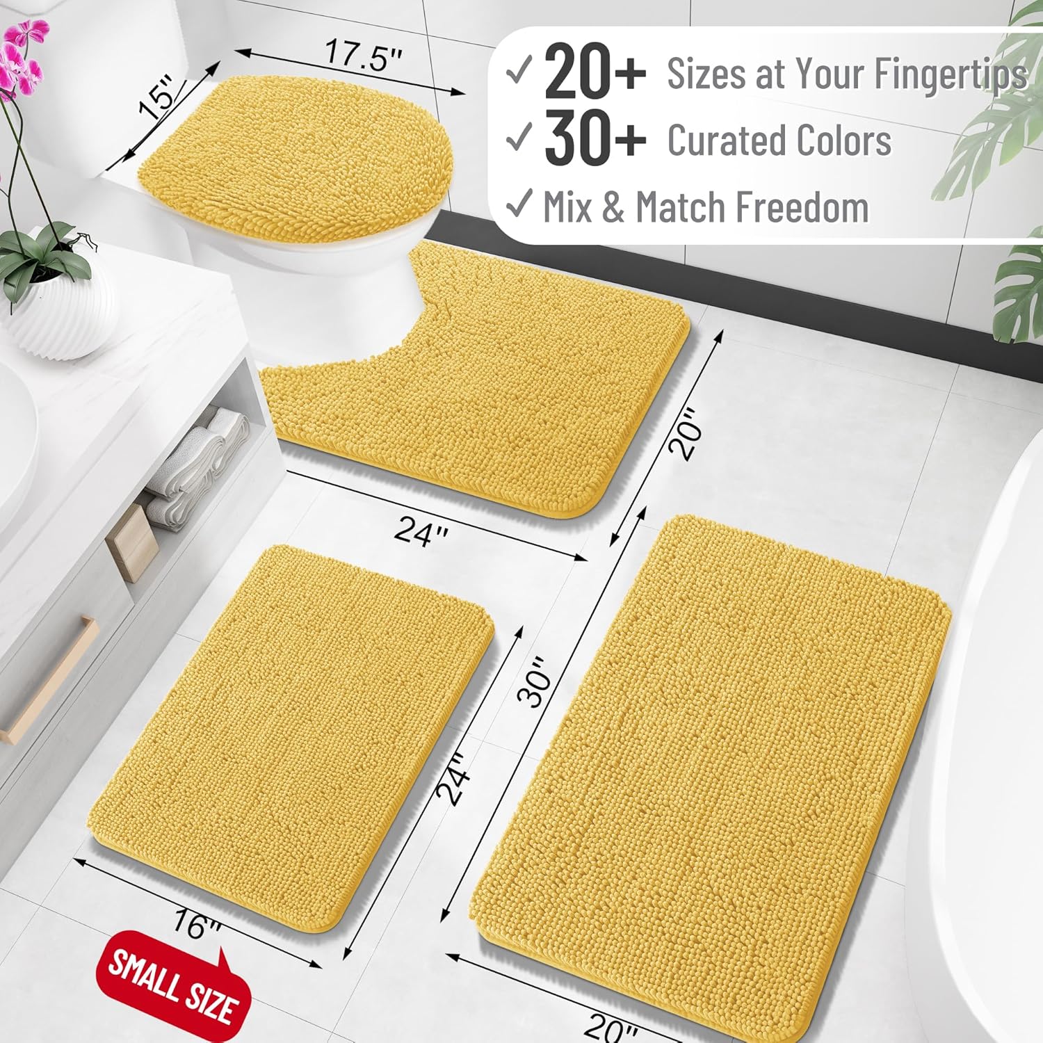 OLANLY U-Shaped Toilet Rug - Extra Soft Chenille, Quick-Dry & Non-Slip | 24x20 Inches, Yellow
