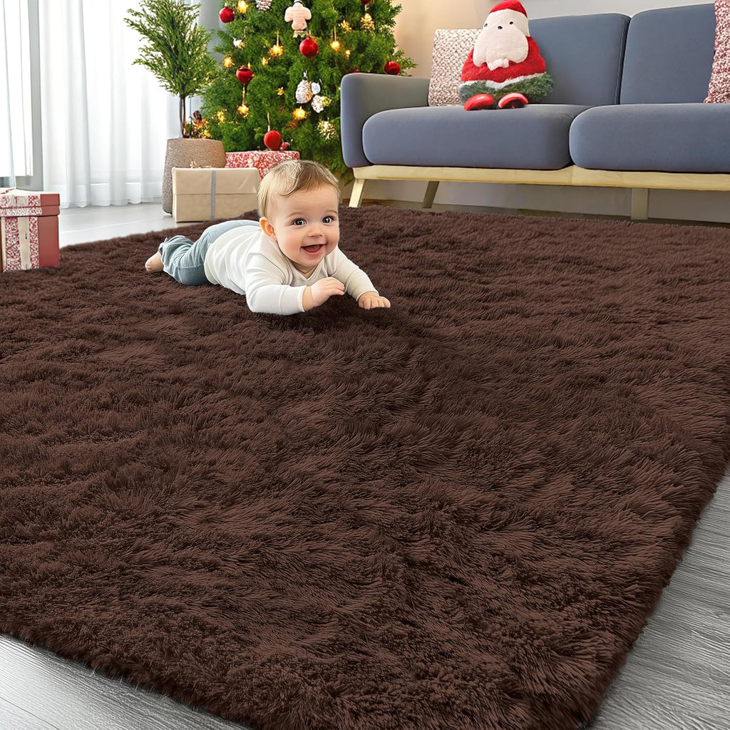 OLANLY Area Rugs - Soft Fluffy Shaggy Indoor Carpet for Living Room & Bedroom - 5x6 ft, Machine Washable, Aesthetic Home Decor