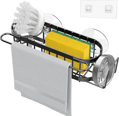 Cisily Kitchen Sink Caddy - Stainless Steel Sponge Holder & Organizer | 2 Installation Options