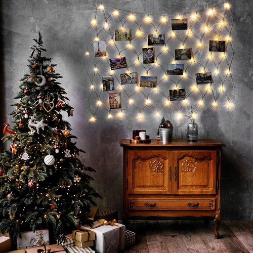 Hiboom Christmas Fairy Lights - LED Photo Clips String Lights | 8 Modes, Battery Operated, Warm White (3.3 x 3.3 ft)