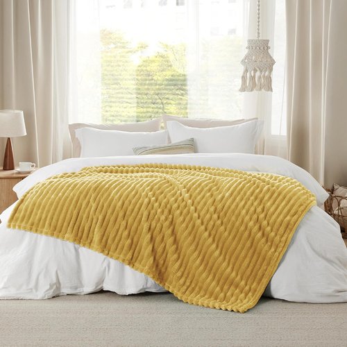 Bedsure GentleSoft Throw Blanket - Super Soft Cozy Yellow Blanket for Couch, 50x70 Inches
