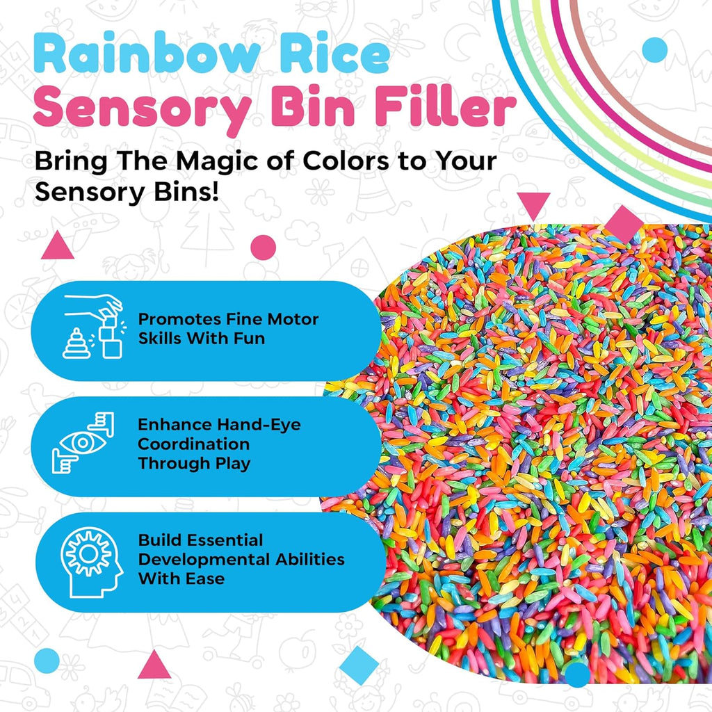 Rainbow Rice | Non-Toxic Sensory Bin Filler - 2 LB (4 Cups) for Educational Play & DIY Montessori Activities