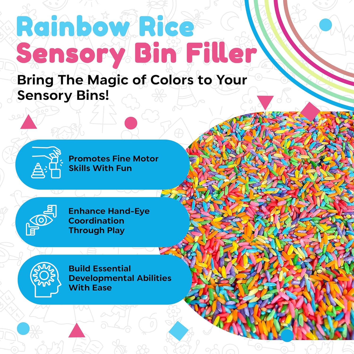 Rainbow Rice | Non-Toxic Sensory Bin Filler - 2 LB (4 Cups) for Educational Play & DIY Montessori Activities
