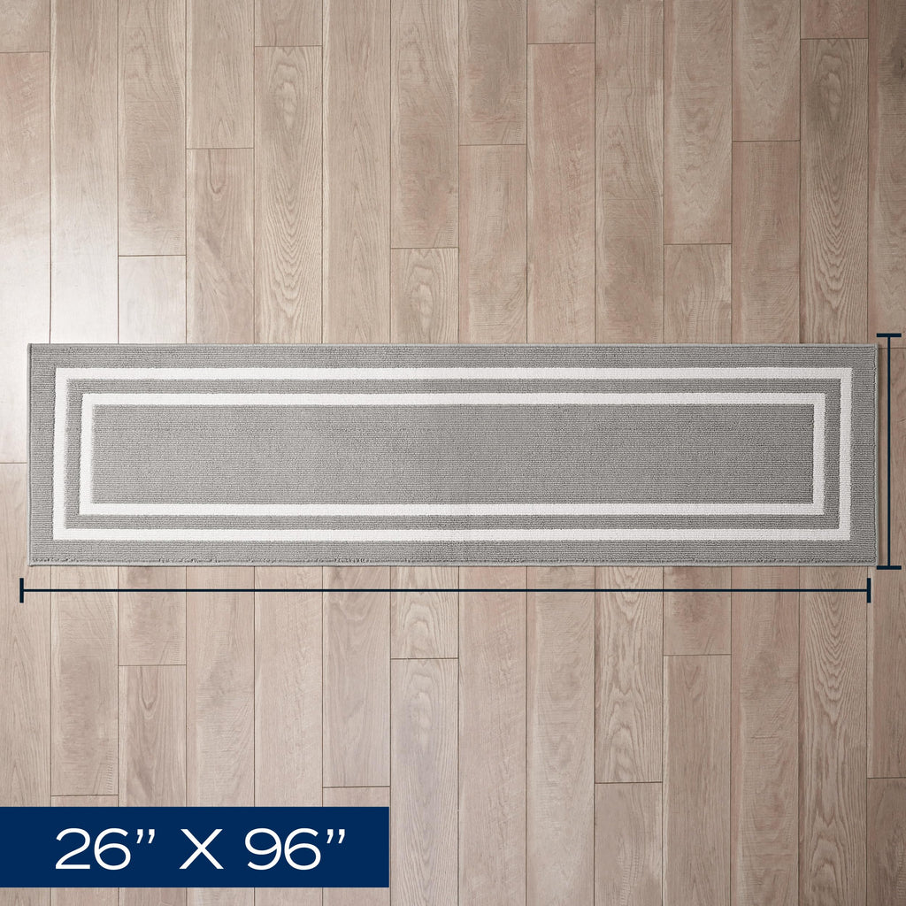Nautica – Runner Rug | Indoor Runners for Hallways and Entry Rugs| Non-Slip and Non-Skid Entry and Kitchen Door Mat| Machine Washable Entryway Carpet Rugs |26” x 96” |Double Line Light Grey