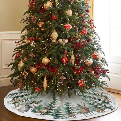 Christmas Tree Skirt 48 Inch, Christmas Tree Ornaments, Rustic Xmas Tree Snowman Skirts Mat for Home Decor Xmas Party Tree Holiday Decorations Indoor