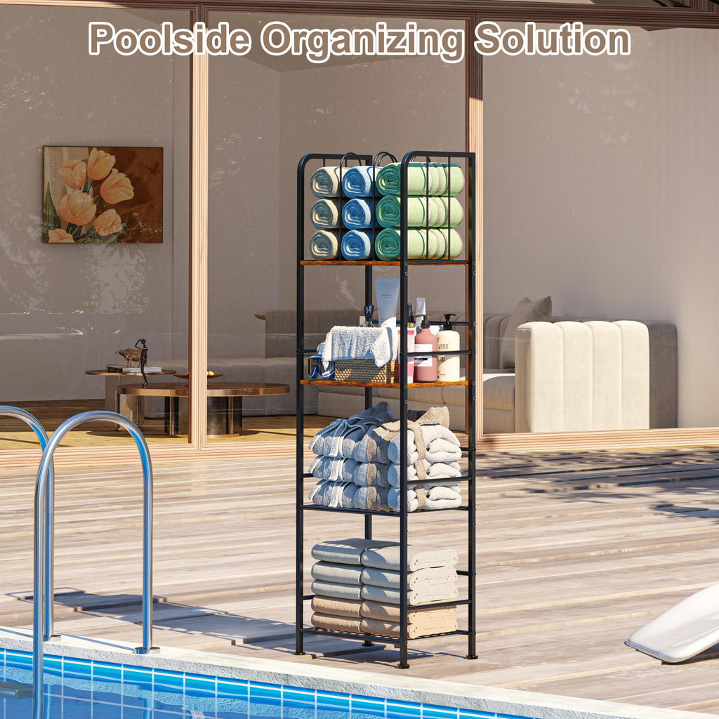 Towel Rack Free Standing 4-Tier M-Shaped Detachable Dividers, Durable Metal Towel Holder, Pool Items Holder, Space-Saving Storage Organizer, Modern Bath Towel Shelf for Bathroom Patent Pending