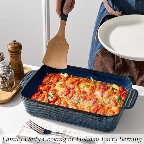 Kiln-Transformed Blue Ceramic Baking Dish Set - 3 Square Casserole Dishes with Handles for Oven Use
