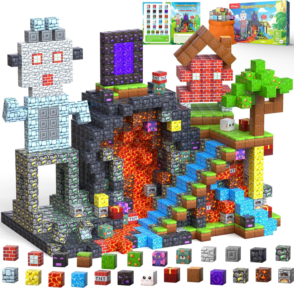 Magnetic Blocks by Skiennix - 150PCS Stacking Building Tiles for STEM Play | Perfect Birthday Gift for Ages 3-12