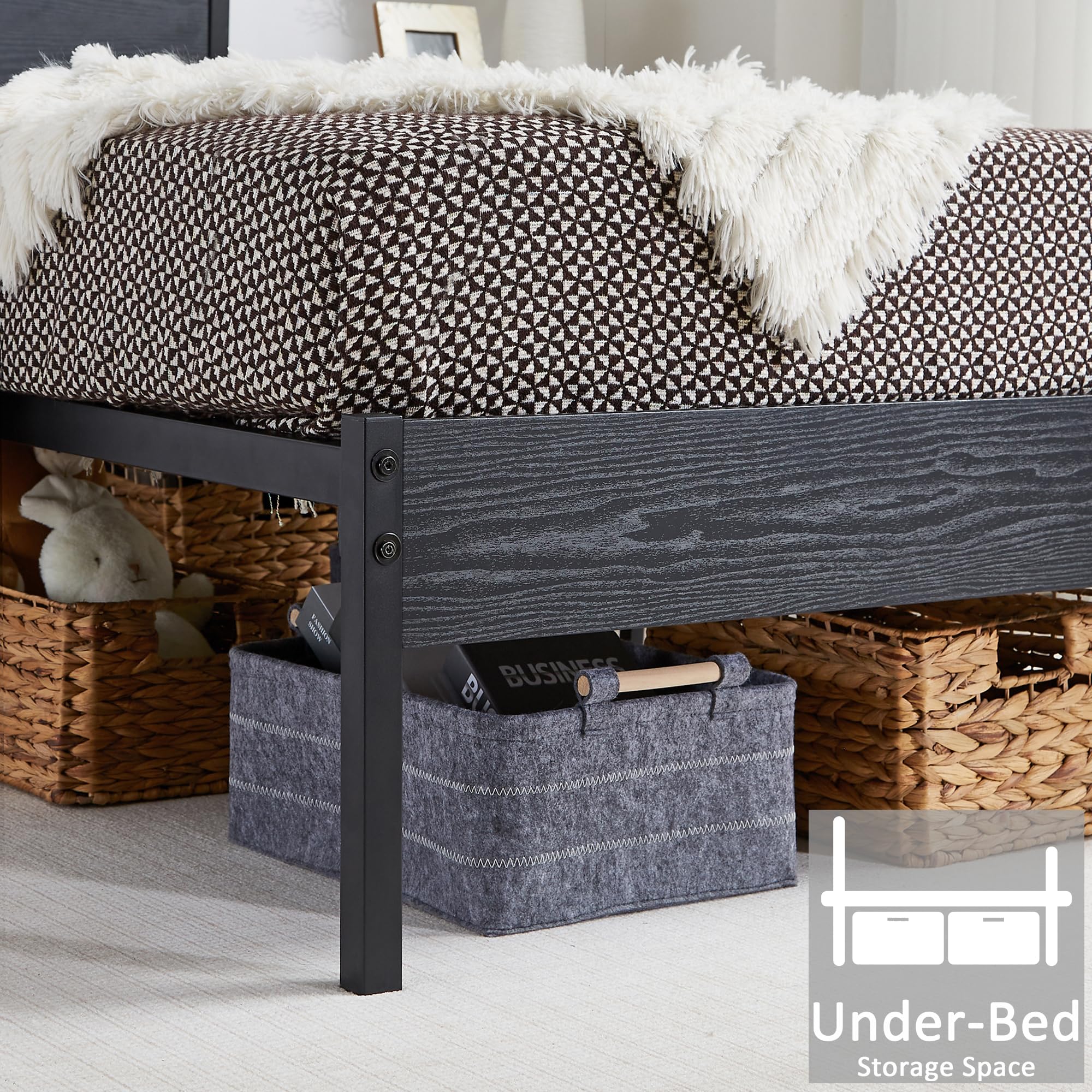 VECELO Twin Size Bed Frame with Wood Headboard, Heavy-Duty Metal Slats Support, Easy Assembly, No Box Spring Needed, Black