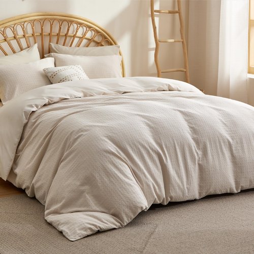 Bedsure Cotton Duvet Cover King Size - Waffle Weave Boho Rhombus Textured Duvet Cover, Soft and Breathable Rhombus Jacquard Bedding Set for All Seasons (Beige, King, 104"x90")