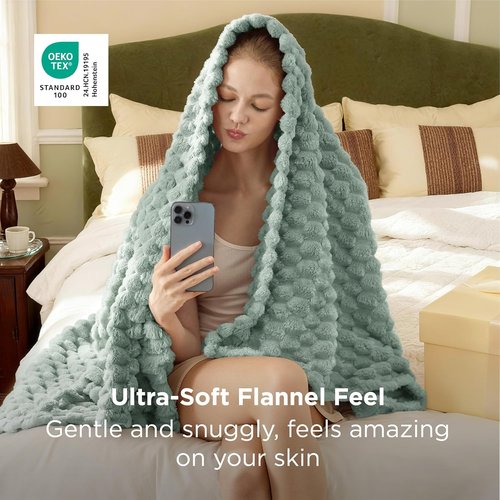 Bedsure Twin Blanket - 350GSM Fluffy Plush Bubble Blanket | Soft Cozy Fleece in Sage Green, 60x80 Inches