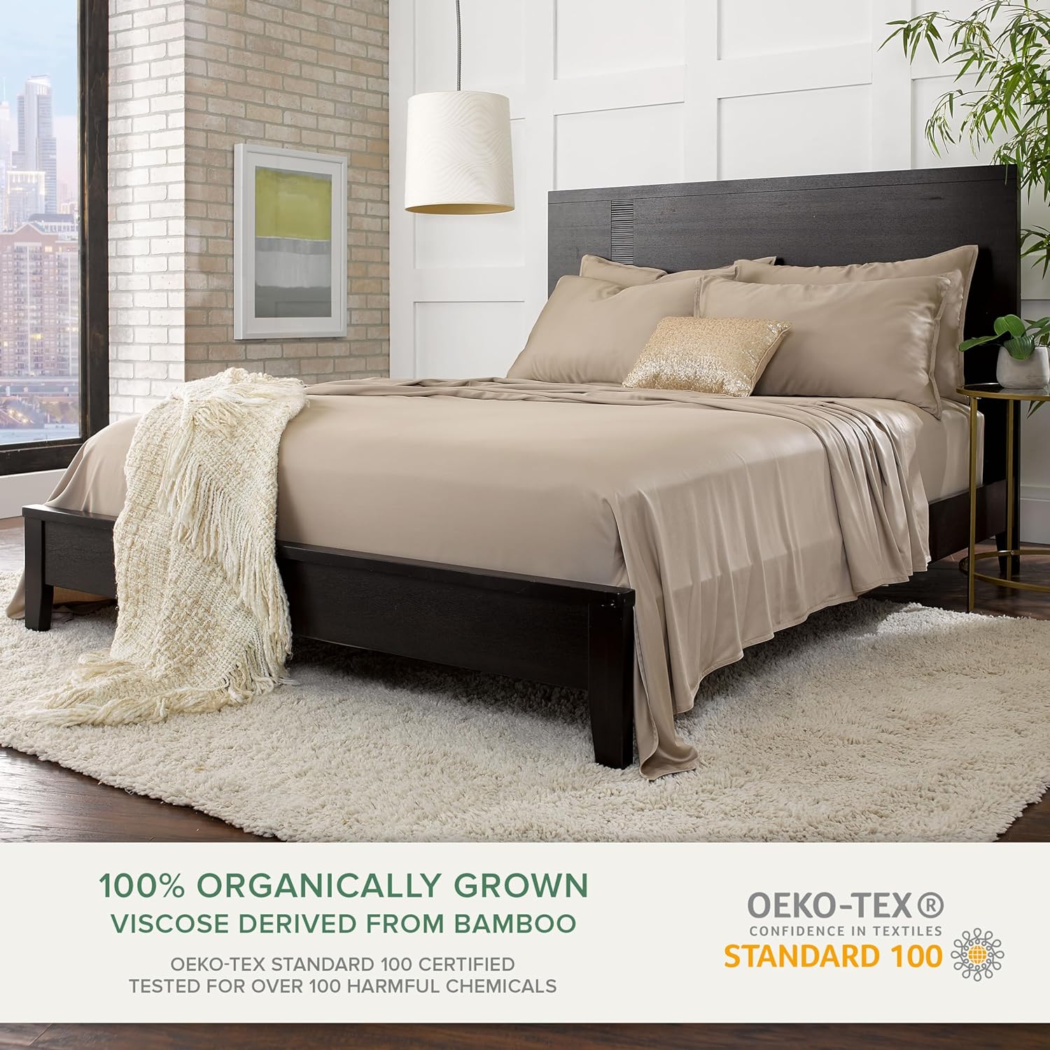 Pure Bamboo Full Bed Sheet Set - Luxuriously Soft & Cooling 100% Organic Viscose | Double Stitching, Sand Color