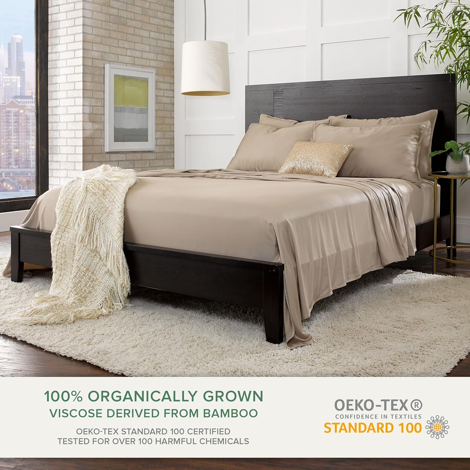Pure Bamboo Twin Sheets - Luxuriously Soft 100% Organic Viscose Bed Sheet Set | Cooling Comfort, Sand Color